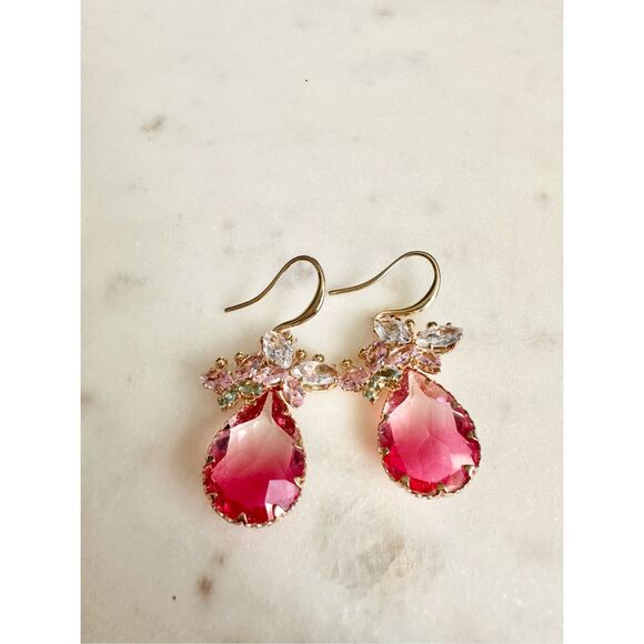 Hot pink cubic zirconia butterfly teardrop ombre dangle earrings  - Picture 4 of 4